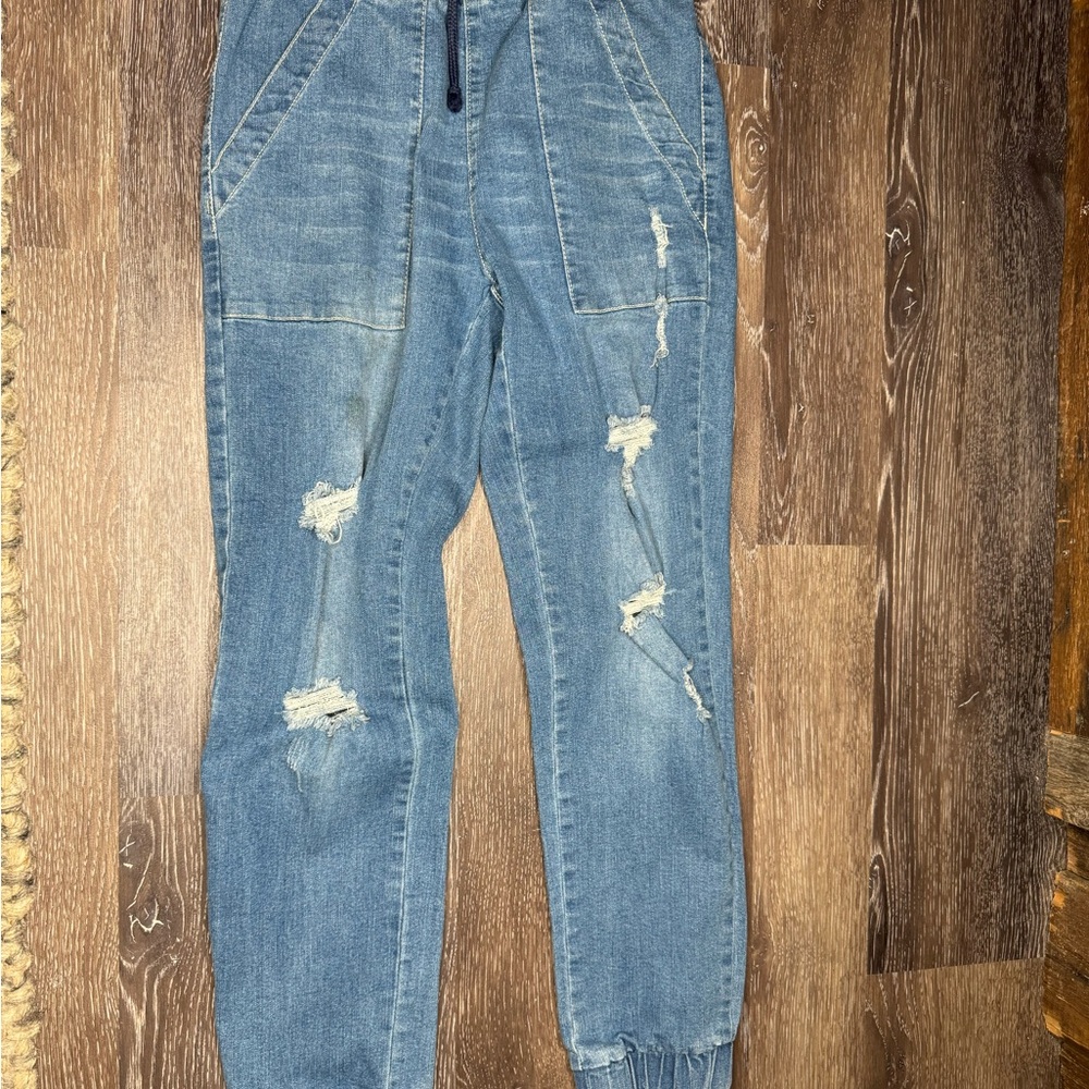 Distressed Denim Joggers